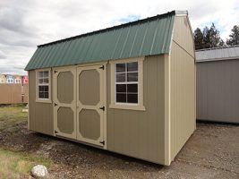 Old Hickory Sheds 10'x20' Utility Shed Painted Buckskin with Metal Roof Side View