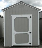 Old Hickory Sheds 8'x12' Utility Shed Painted Gap Gray with Metal Roof Front View