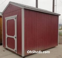 Old Hickory Sheds 8'x12' Utility Shed Painted Pinnacle Red with Charcoal Metal Roof Side View